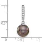 14k White Gold 10-11mm Black Round Tahitian Saltwater Cultured Pearl and .07 Carat Diamond Dangle Chain Slide - Image 4