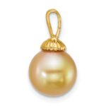 14k Polished 9-10mm Round Golden South Sea Saltwater Cultured Pearl Pendant - Image 2
