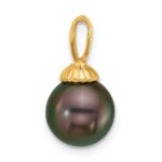 14k Polished 8-9mm Round Black Tahitian Saltwater Cultured Pearl Pendant - Image 2