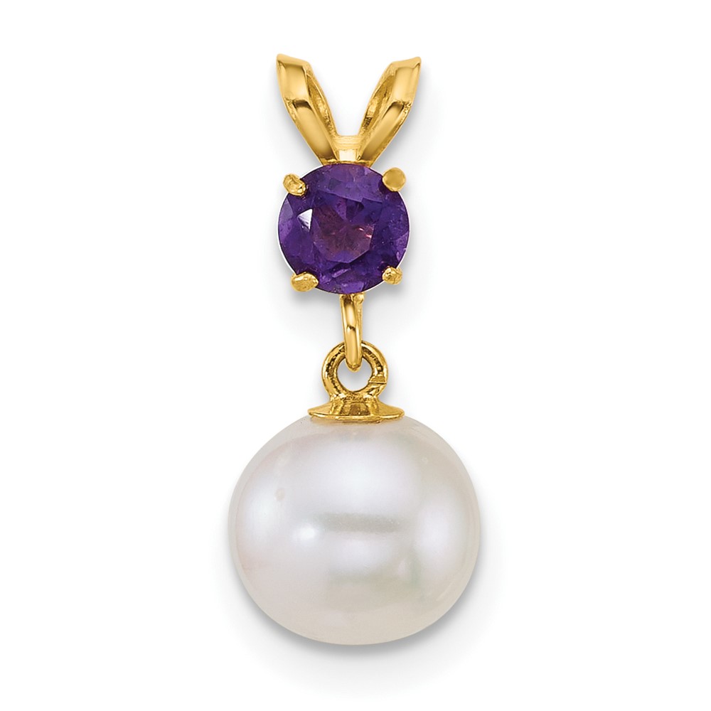 XF878_AM.jpg 14k Polished 7-8mm Round White Freshwater Cultured Pearl Dangle and Amethyst Pendant - Image 1
