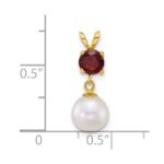 14k Polished 7-8mm Round White Freshwater Cultured Pearl Dangle and Garnet Pendant - Image 4