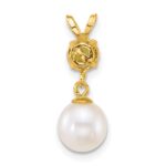 14k Polished 7-8mm Round White Freshwater Cultured Pearl Dangle and Peridot Pendant - Image 3