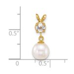 14k Polished 7-8mm Round White Freshwater Cultured Pearl Dangle and White Topaz Pendant - Image 4