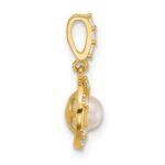 14k Polished and Grooved White Freshwater Cultured Pearl and CZ Circle Pendant - Image 2