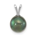 14k White Gold 8-9mm Round Black Akoya Saltwater Cultured Pendant - Image 4