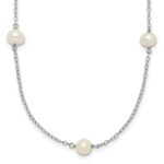10K White Gold 5-6mm Round White Freshwater Cultured Pearl 7 Station 18 inch Necklace