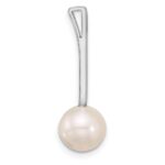 14K White Gold 8-9mm Round White Freshwater Cultured Pearl Drop Chain Slide - Image 2