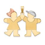 14k Tri-color The Kids Medium Girl on Left and Boy on Right Engravable Kiss Charm