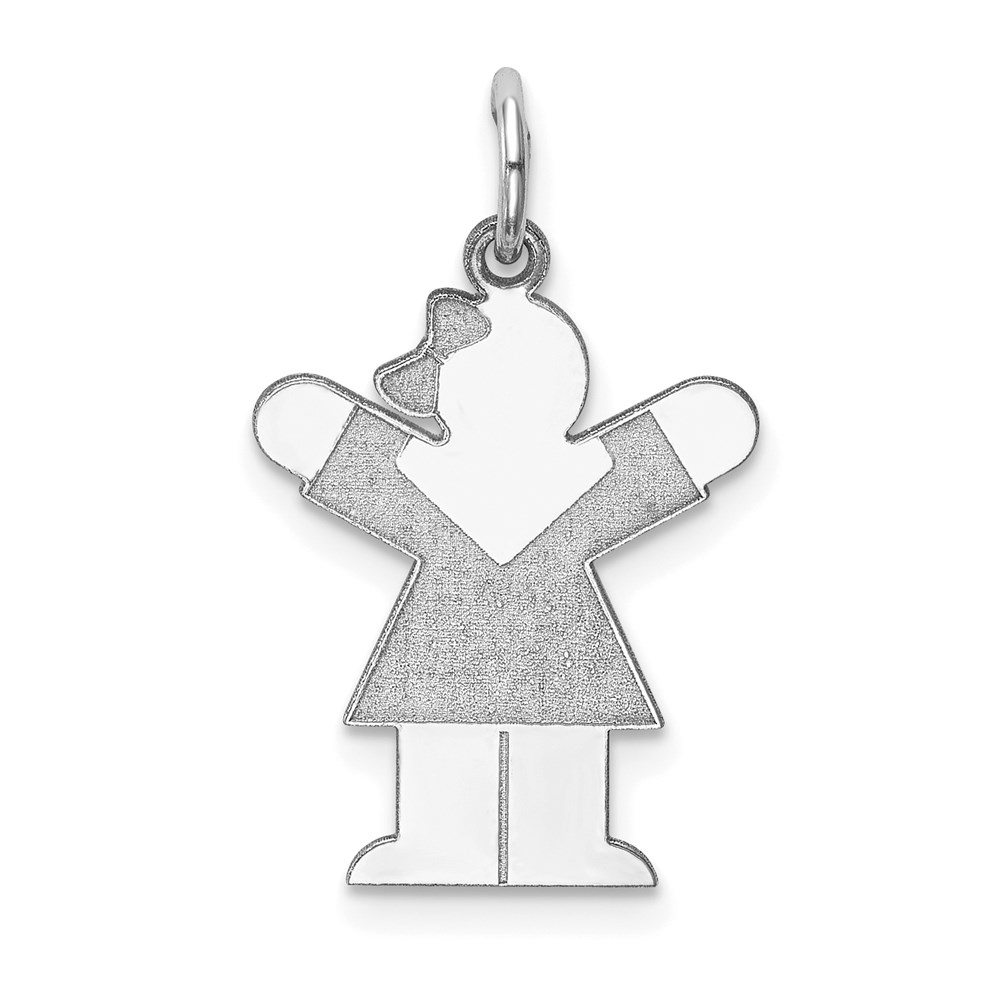XK1098W.jpg 14k White Gold The Kids Small Girl with Bow Engravable Love Charm - Image 1