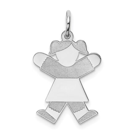 14k White Gold The Kids Small Girl with Ponytails Engravable Joy Charm