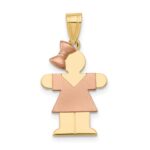 14k Two-tone The Kids Small Girl with Bow on Left Engravable Hugs Charm