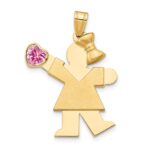 14k The Kids Girl with Pink CZ October Birthstone Engravable Kiss Charm