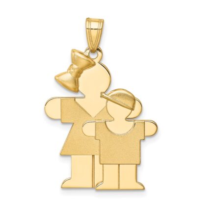 14k The Kids Big Girl and Little Boy Engravable Hugs Charm