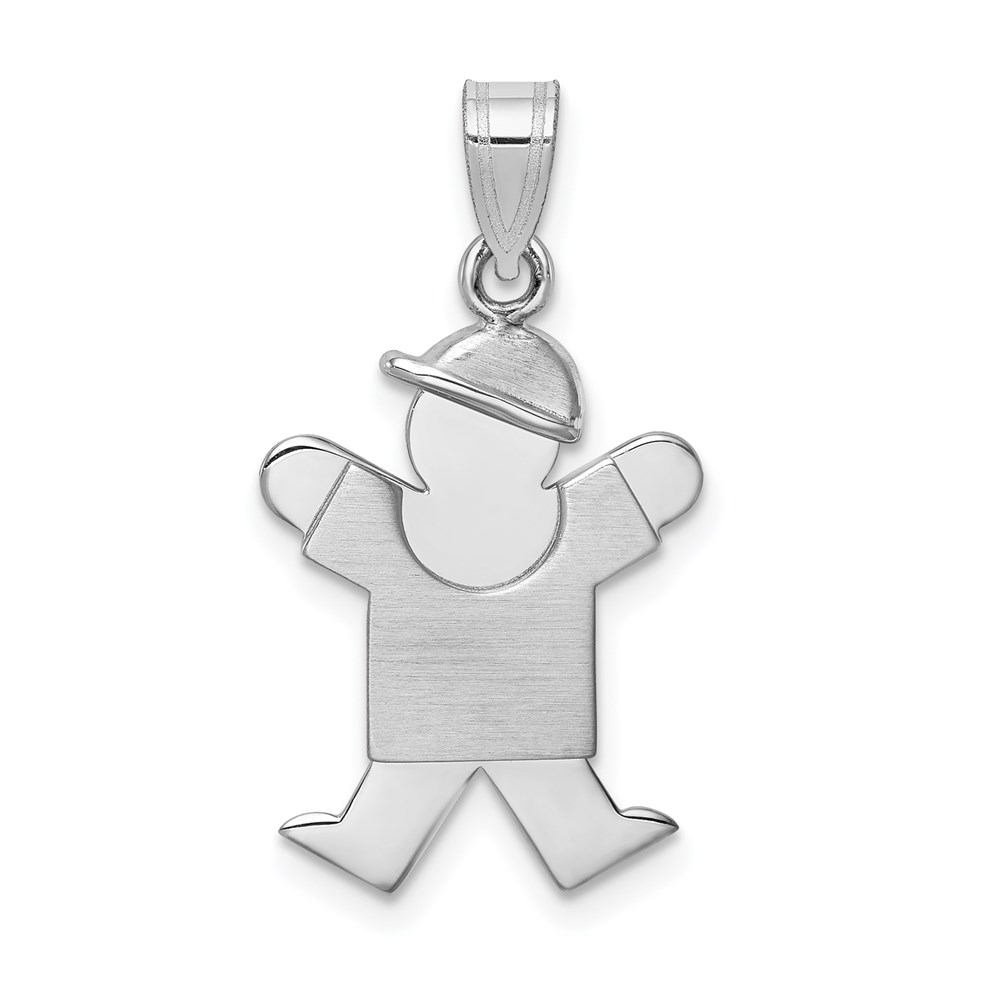 XK303.jpg 14k White Gold The Kids Small Boy with Hat on Right Engravable Joy Charm - Image 1