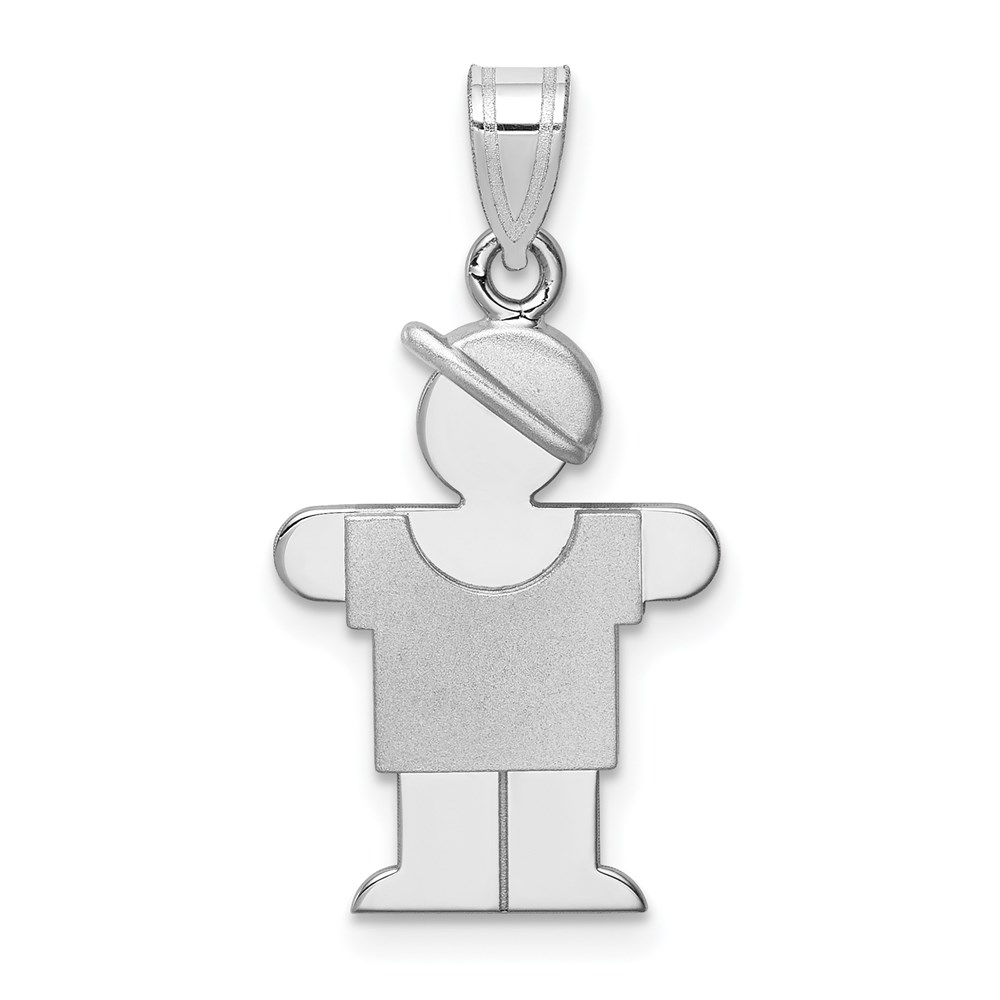 XK304.jpg 14k White Gold The Kids Small Boy with Hat on Right Engravable Hugs Charm - Image 1