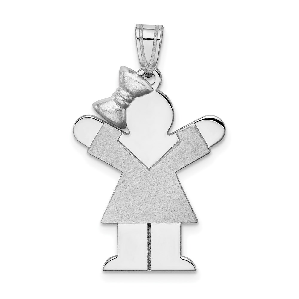 XK319.jpg 14k White Gold The Kids Medium Girl with Bow on Left Engravable Love Charm - Image 1