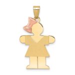 14k Two-tone The Kids Medium Girl with Bow on Left Engravable Hugs Charm