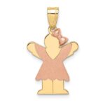 14k Two-tone The Kids Small Girl with  Ruffles and Bow on Right Engravable Love Charm