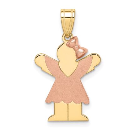 14k Two-tone The Kids Small Girl with  Ruffles and Bow on Right Engravable Love Charm