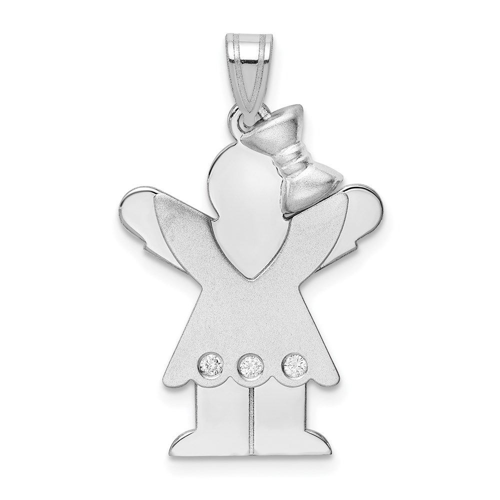 XK446AA.jpg 14k White Gold The Kids Medium Girl with Ruffles and Bow on Right AA Diamond Love Charm - Image 1