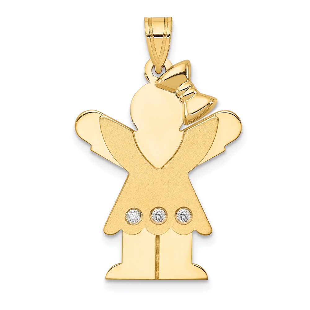 XK464AA.jpg 14k The Kids Medium Girl with Ruffles and Bow on Right AA Diamond Love Pendant - Image 1