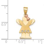 14k Two-tone The Kids Small Girl with Ruffles and Bow on Right AA Diamond Love Pendant - Image 3