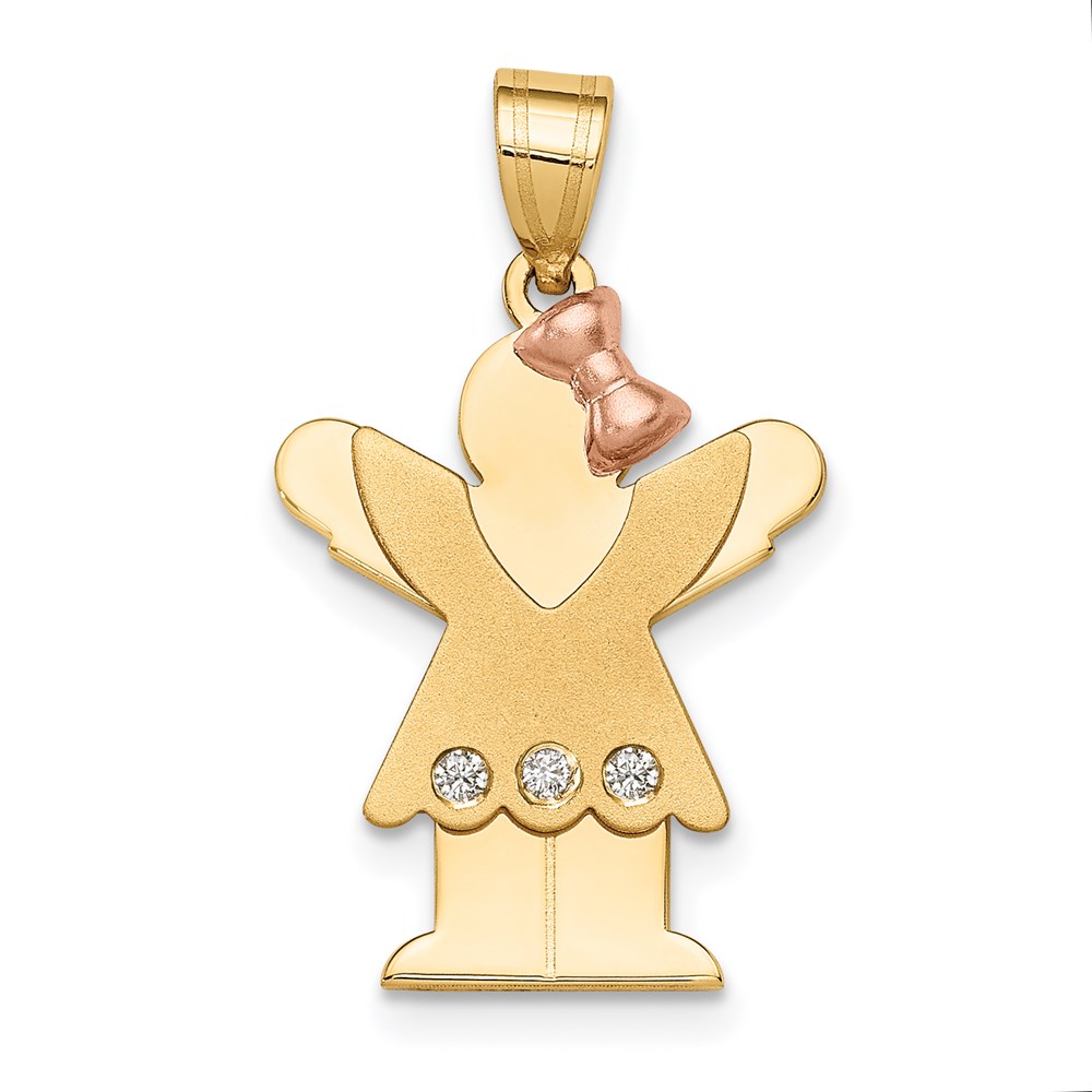 XK479AA.jpg 14k Two-tone The Kids Small Girl with Ruffles and Bow on Right AA Diamond Love Pendant - Image 1