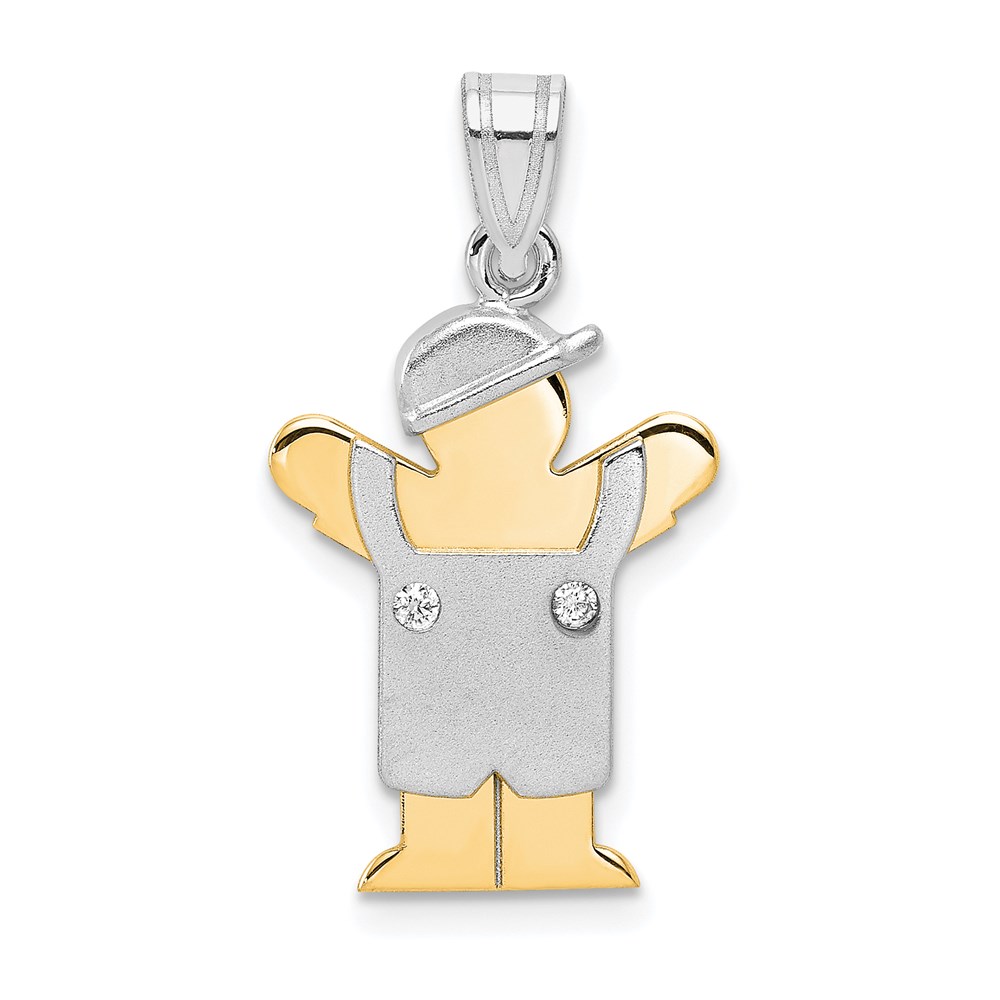 XK506AA.jpg 14k Two-tone The Kids Small Boy in Overalls with Hat on Left AA Diamond Love Pendant - Image 1