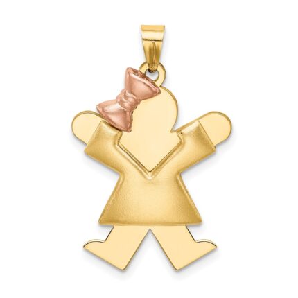 14k Two-tone The Kids Medium Puffed Girl with Bow on Left Engravable Joy Charm