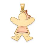 14k Two-tone The Kids Medium Puffed Girl with Bow on Left Engravable Joy Charm - Image 4