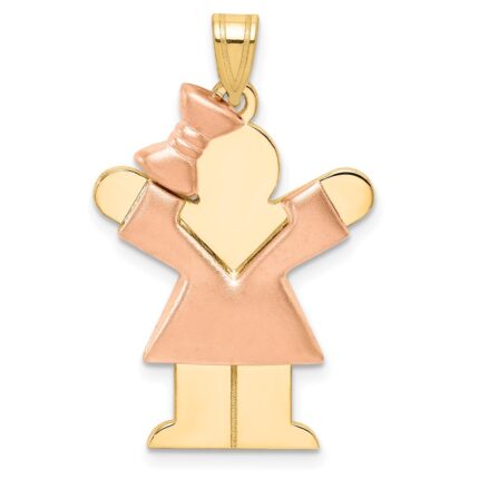 14k Two-tone The Kids Medium Puffed Girl with Bow on Left Engravable Love Charm