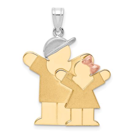 14k Tri-color The Kids Big Boy and Little Girl Engravable Love Charm