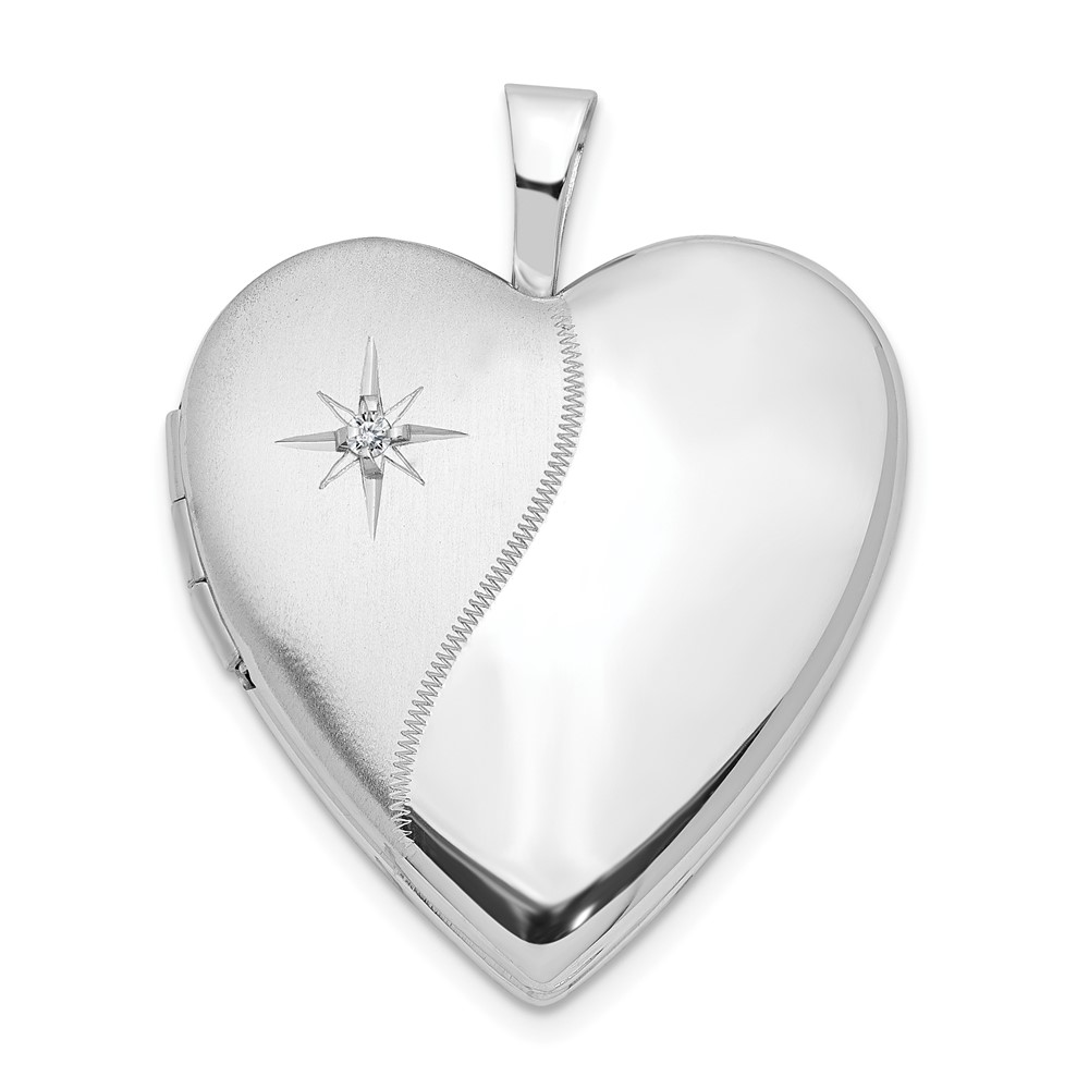 XL595.jpg 14K White Gold Polished and Satin Diamond Star 20mm Heart Locket - Image 1