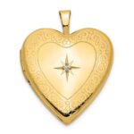 14K Diamond Star with Side Swirl Edge 20mm Heart Locket