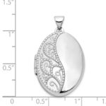 14k White Gold Fancy Half Swirl Design 26mm Oval Locket - Image 3