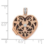 14k Rose Gold Diamond Vintage Filigree with Black Fabric Interior 18mm Heart Locket - Image 5