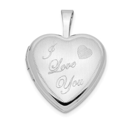 14k White Gold Polished and Satin I LOVE YOU Script 16mm Heart Locket