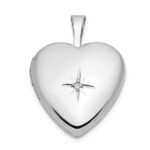 14k White Gold .01 carat Diamond Star 16mm Heart Locket