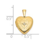 14k Polished Scrolled Border .01ct. Diamond Star 12mm Heart Locket - Image 3