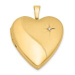 14K Satin and Polished Diamond Star 20mm Heart Locket