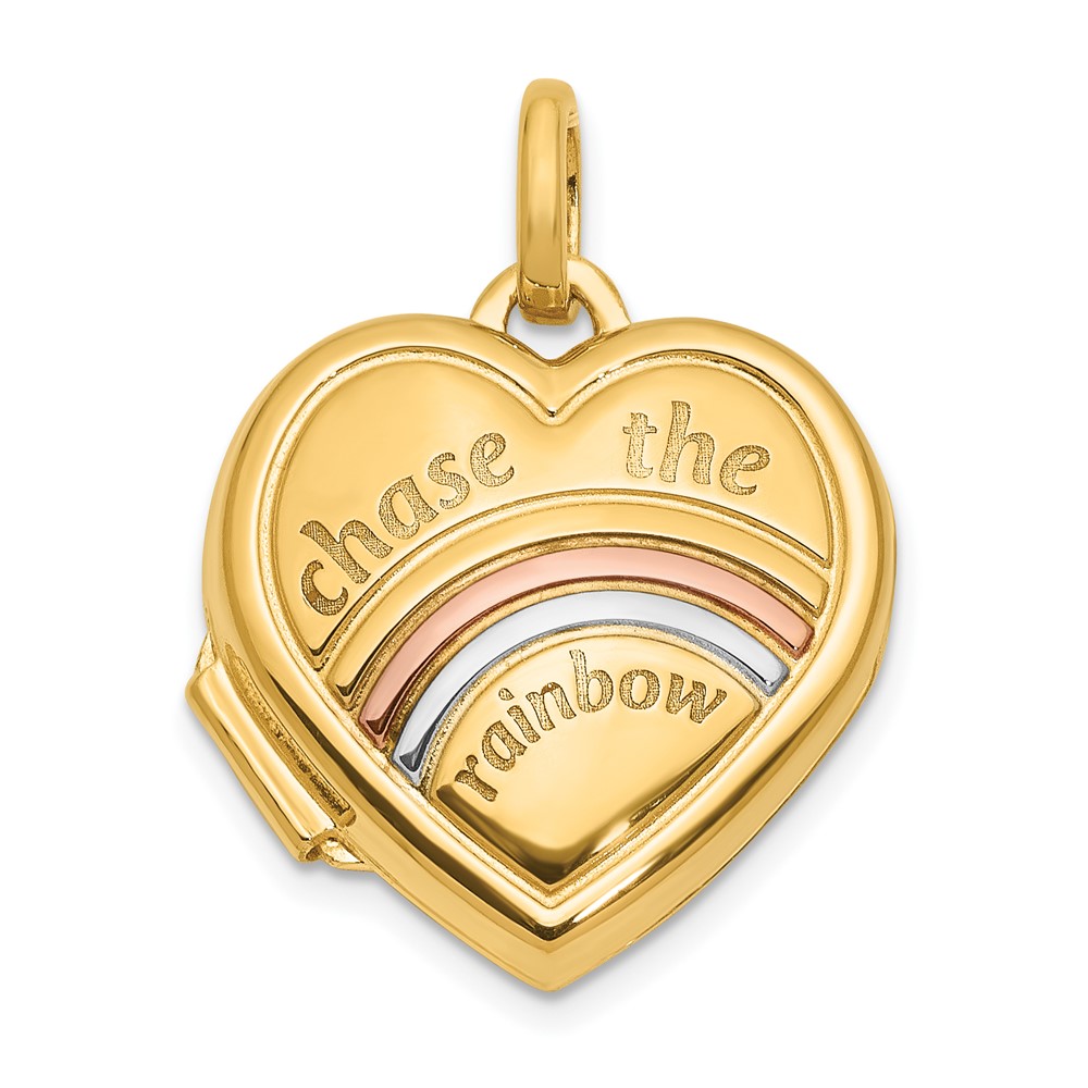 XL853.jpg 14K with Rose and White Rhodium CHASE THE RAINBOW 15mm Heart Locket - Image 1
