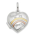 14K White Gold with Rose and Yellow Plating FOREVER IN MY HEART 15mm Heart Locket