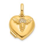 14K Polished CZ Bee 12mm Heart Locket