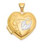 14K and White Rhodium Lock and Key Reverses to YOU HOLD THE KEY TO MY HEART 18mm Heart Locket