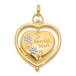 14K and White Rhodium Floral SPECIAL MUM and Tree in Spinning Frame Reversible 15mm Heart Locket