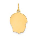14k Plain Medium .018 Gauge Facing Right Engravable Boy Head Charm