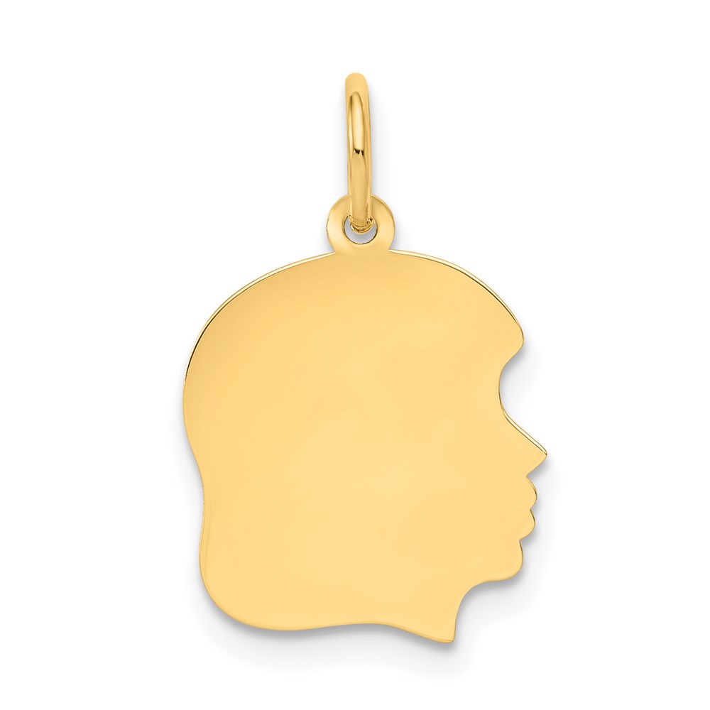 XM109-4.jpg 14k Plain Medium .018 Gauge Facing Right Engravable Girl Head Charm - Image 1