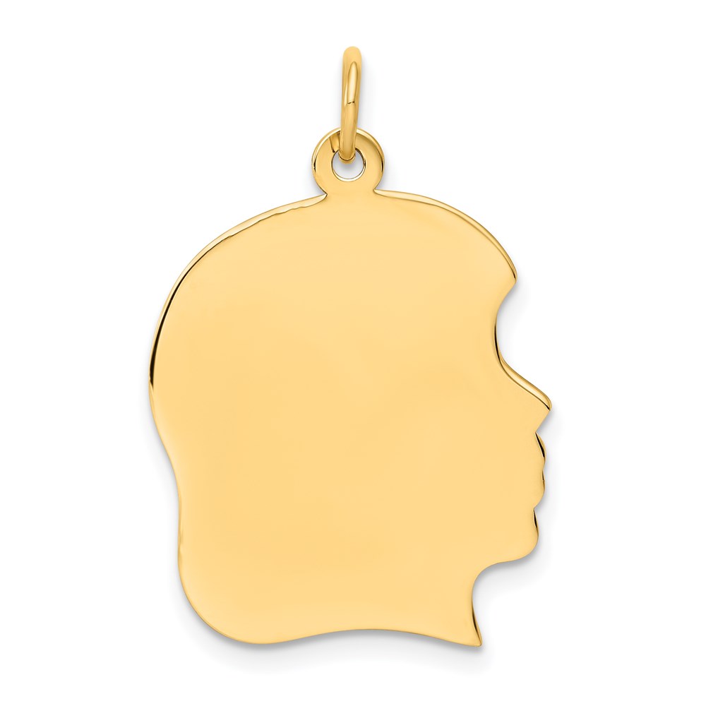 XM117-2.jpg 14k Plain Large .013 Gauge Facing Right Engravable Girl Head Charm - Image 1
