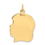 14k Plain Large .013 Gauge Facing Right Engravable Girl Head Charm - Image 3