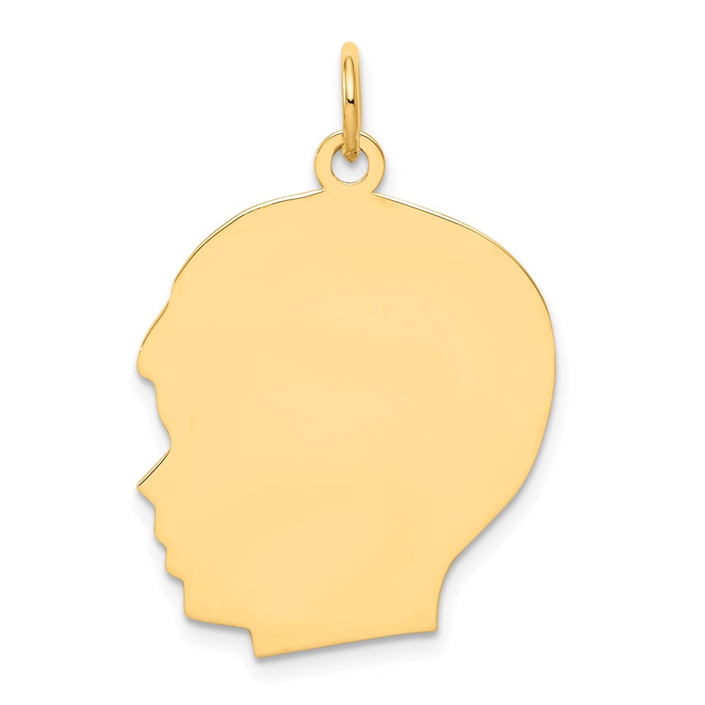 XM118-1.jpg 14k Plain Large .009 Gauge Facing Left Engravable Boy Head Charm - Image 1